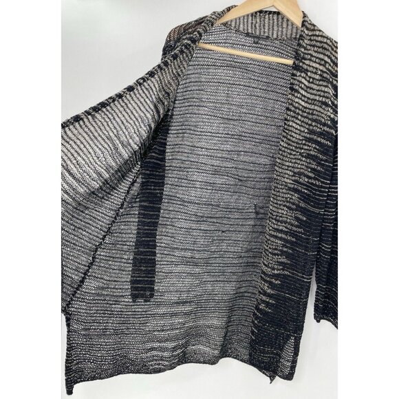 Eileen Fisher 85% Wool 15% Linen Italian Yarn Open Cardigan Lagenlook Sz L Flaws - Picture 8 of 16